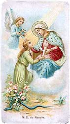 [Creemos que la Santísima Madre de Dios, Madre de la Iglesia, continúa en el cielo su misión maternal para con los miembros de Cristo. Estampa antigua]