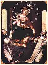 [La Virgen de Pompeya entrega rosarios a Santo Domingo y Santa Catalina de Siena]